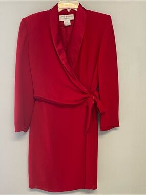 Jones New York Crimson Wrap Top Dress with Tie Waist